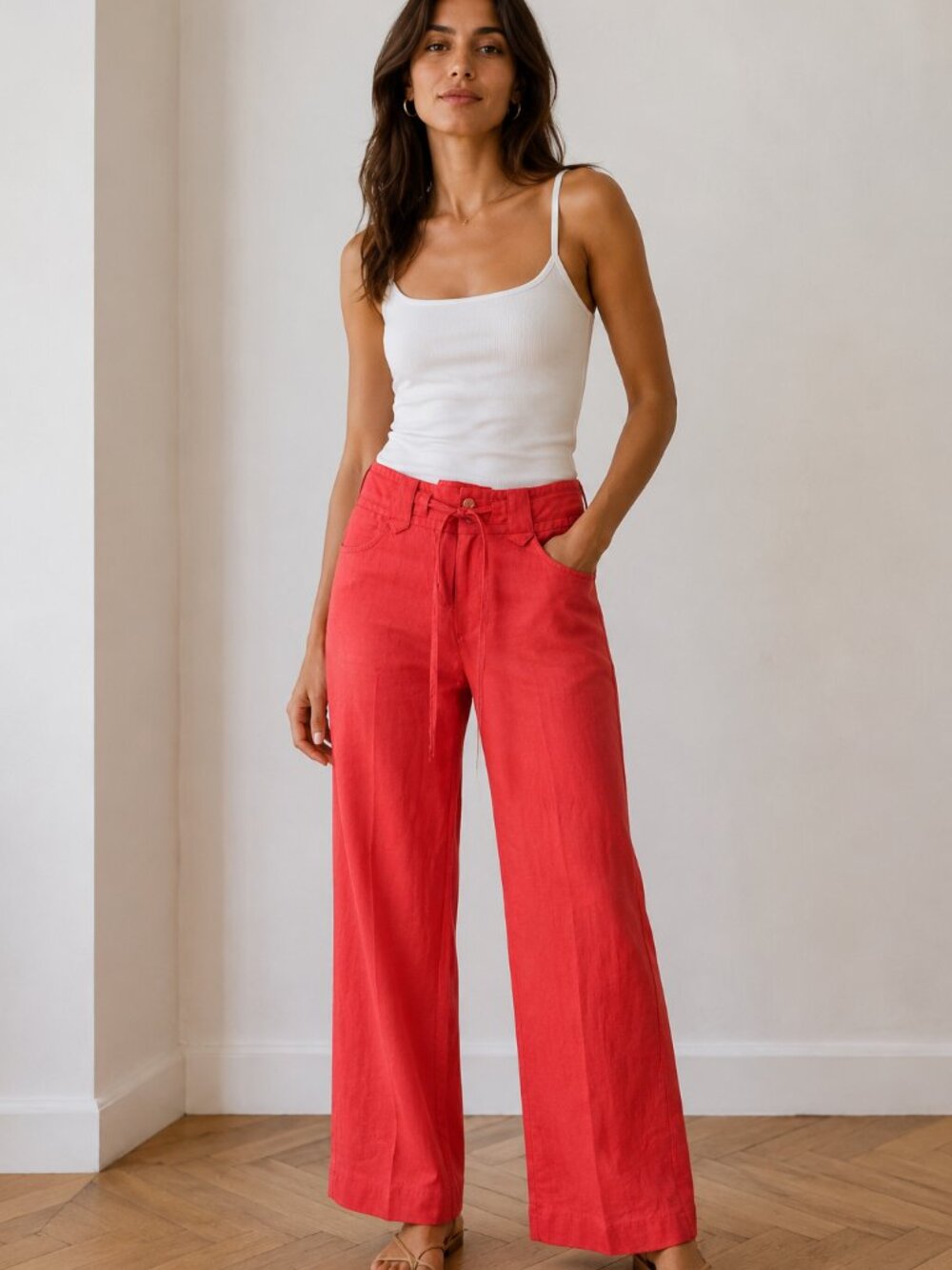 HAVE Coral Linen Blend Wide Leg Pants Size S